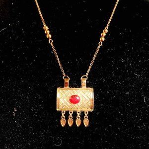 Dazzling Indian Gold Bar Necklace With Ruby Stone. 22 inches long. N20